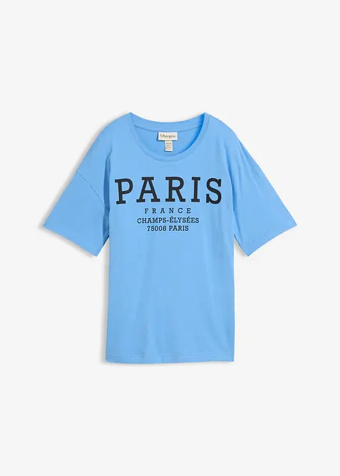 Weites T-Shirt aus reiner Bio-Baumwolle in blau von vorne - bonprix
