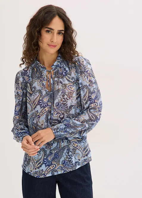 Chiffonbluse in blau von vorne (im Anschnitt) - bonprix
