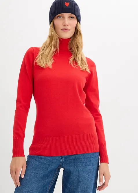 Feinstrick-Rollkragenpullover in rot von vorne (im Anschnitt) - bonprix