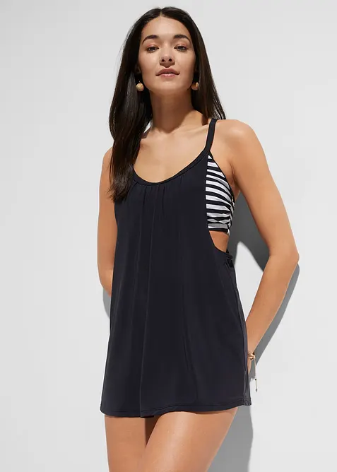 Long-Tankini mit Ringerrücken (2-tlg.Set) in schwarz von vorne (Totalaufnahme) - bonprix