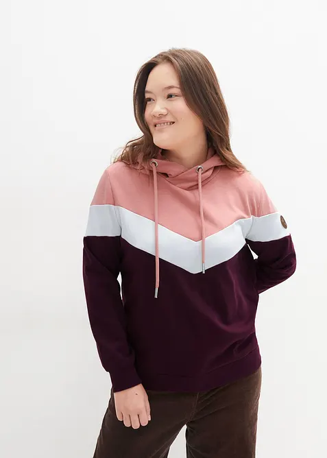 Kapuzensweatshirt in Baumwoll-Mix in lila von vorne (im Anschnitt) - bonprix