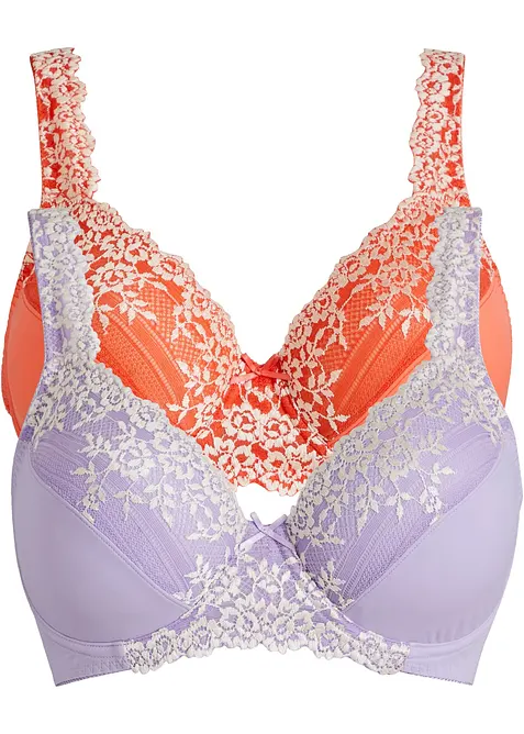 Bügel-BH mit zarter Spitze (2er Pack) in orange von vorne - bonprix