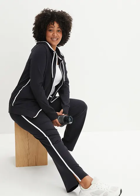 Stretch-Jogginganzug aus Baumwoll-Mix (2-tlg. Set) in schwarz von vorne (Totalaufnahme) - bonprix
