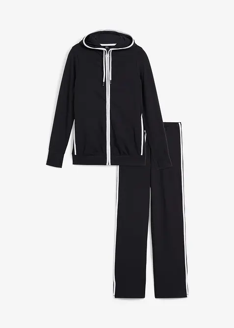 Stretch-Jogginganzug aus Baumwoll-Mix (2-tlg. Set) in schwarz von vorne - bonprix