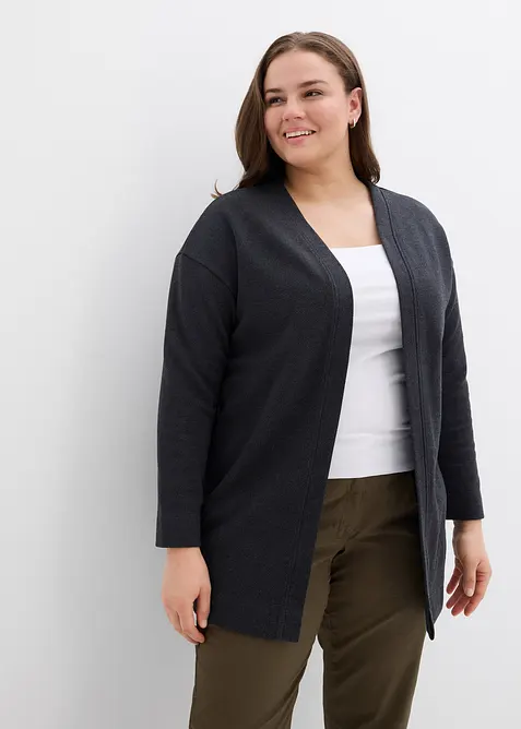 Long-Sweatjacke aus weichem Baumwoll-Mix in grau von vorne (im Anschnitt) - bonprix
