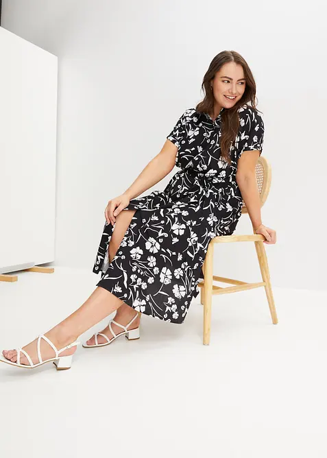 Blusenkleid aus reiner Viskose in schwarz von vorne (Totalaufnahme) - bonprix