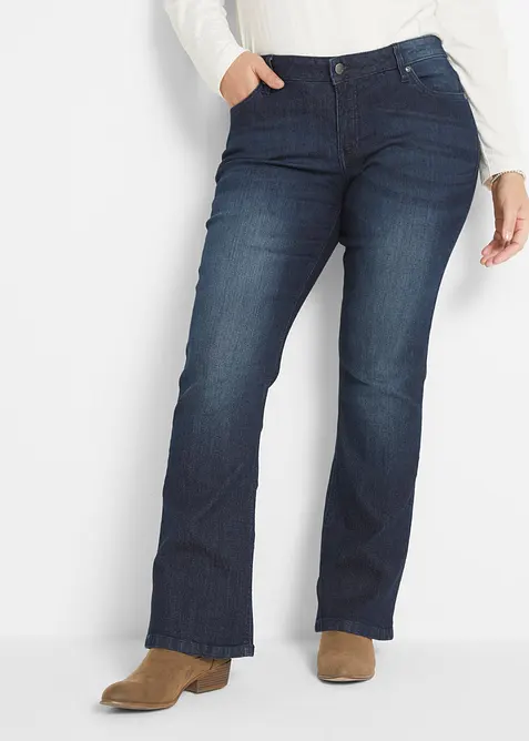Bootcut-Jeans Mid Waist, Stretch in blau von vorne - bonprix