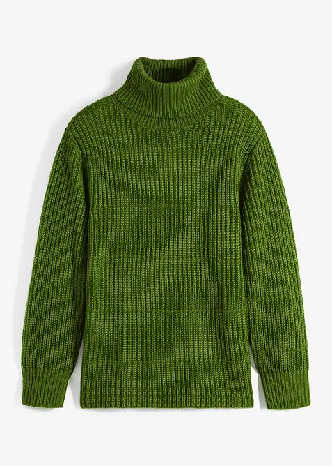 Strickpullover mit Rollkragen in grün von vorne - bonprix