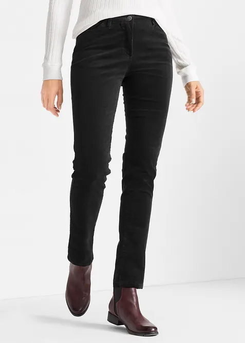 Cordhose aus elastischem Baumwoll-Mix in schwarz von vorne - bonprix