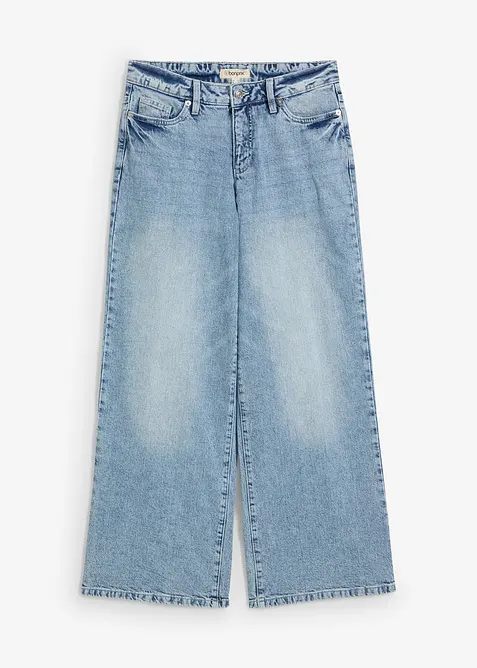 Wide-Leg-Jeans, Mid Waist, Low Stretch in blau von vorne - bonprix
