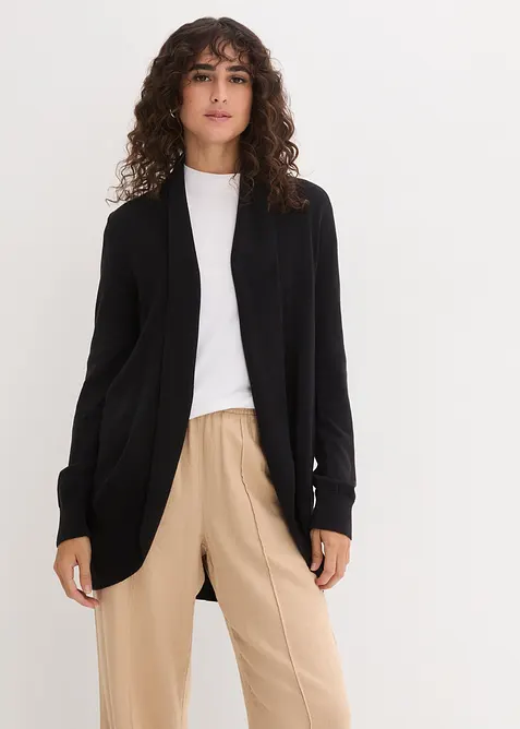 Feinstrickjacke in schwarz von vorne (im Anschnitt) - bonprix