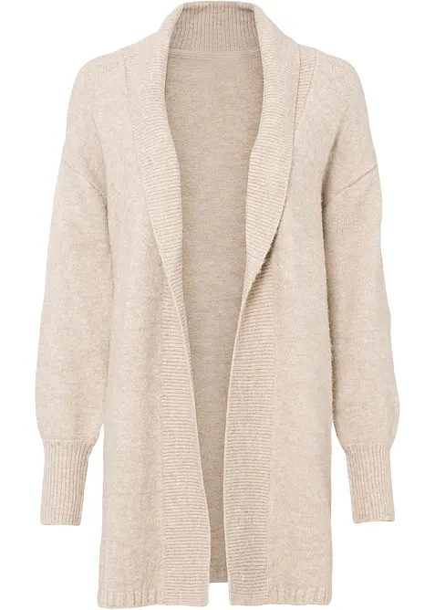 Longstrickjacke in beige von vorne - bonprix