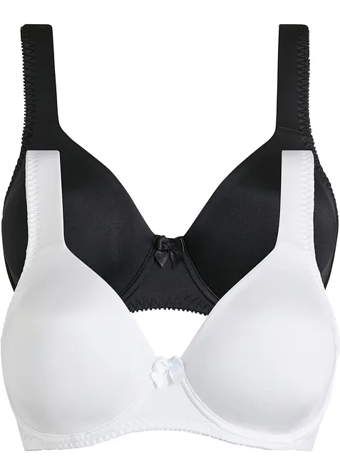 T-Shirt-BH mit Bügel und Glanzeffekt (2er Pack) in schwarz von vorne - bonprix