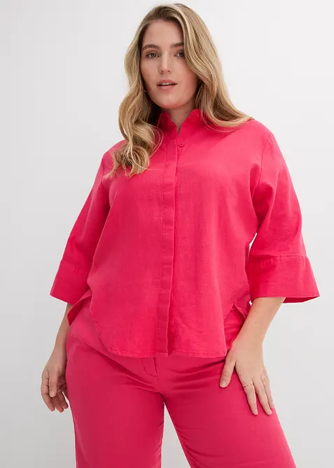 Hemdbluse aus kühlendem Leinen-Mix in pink von vorne (im Anschnitt) - bonprix