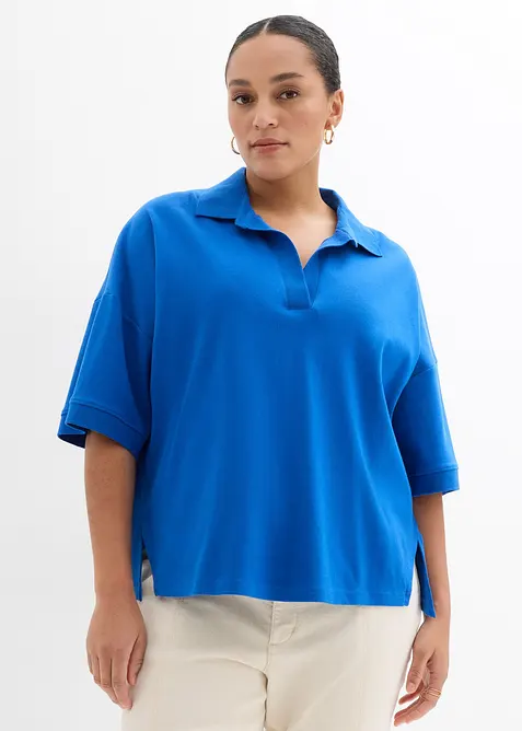 Poloshirt aus reiner Bio-Baumwolle in blau von vorne (im Anschnitt) - bonprix