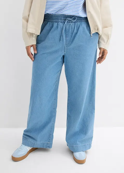 Wide-Leg-Jeans, Mid Waist, Bequembund in blau von vorne - bonprix