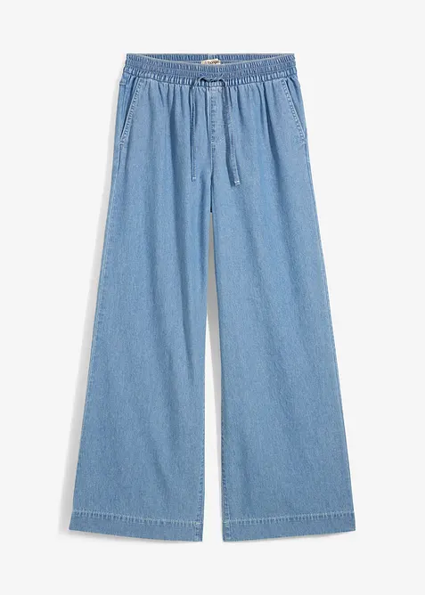 Wide-Leg-Jeans, Mid Waist, Bequembund in blau von vorne - bonprix