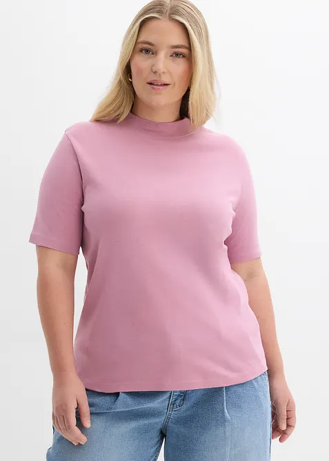 Rippshirt aus reiner Baumwolle in rosa von vorne (im Anschnitt) - bonprix