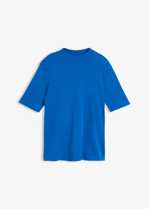Rippshirt aus reiner Baumwolle in blau von vorne - bonprix