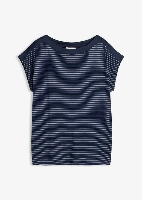 Shirt aus fließender Viskose und Satinbesatz in blau von vorne - bonprix