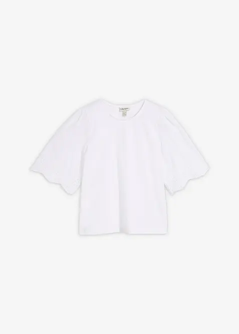 Shirt mit Lochstickerei in weiß von vorne - bonprix