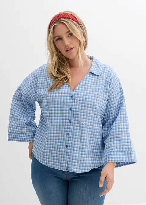 Hemdbluse aus luftigem Leinen-Viskose-Mix in blau von vorne (im Anschnitt) - bonprix