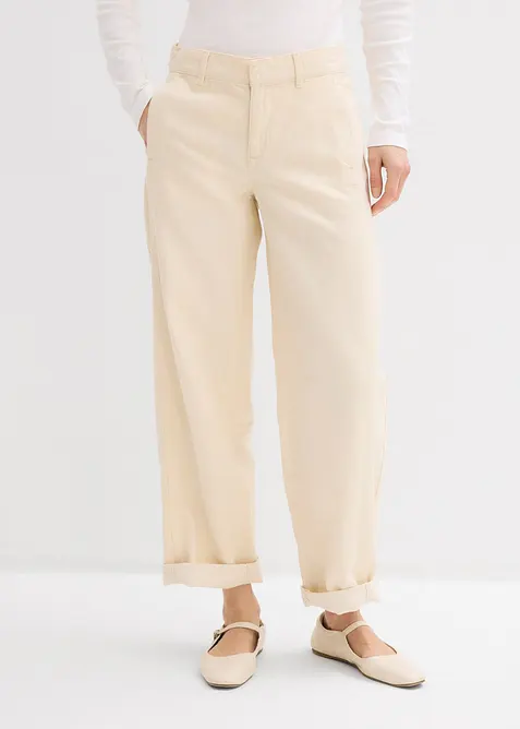 Barrel-Jeans, Mid Waist mit verstellbarem Bund in beige von vorne - bonprix