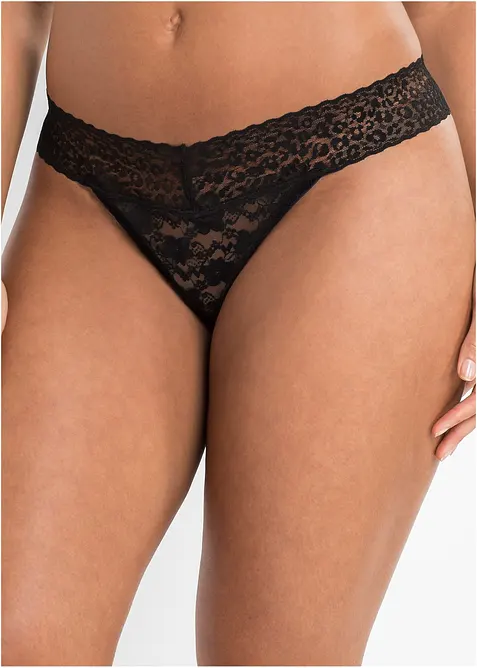 Tanga String aus Spitze (2er Pack) in schwarz von vorne - bonprix
