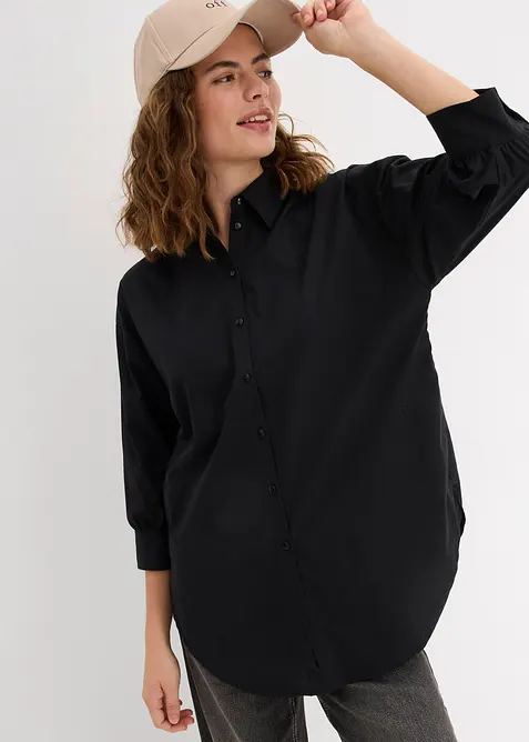 Oversize-Hemd aus reiner Bio-Baumwolle in schwarz von vorne (im Anschnitt) - bonprix