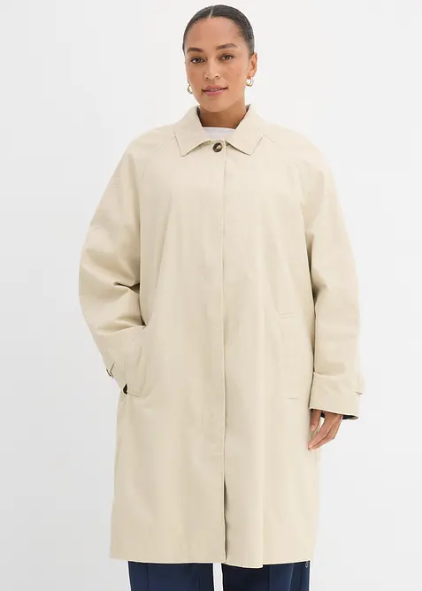 Einreihiger Trenchcoat in beige von vorne (Totalaufnahme) - bonprix