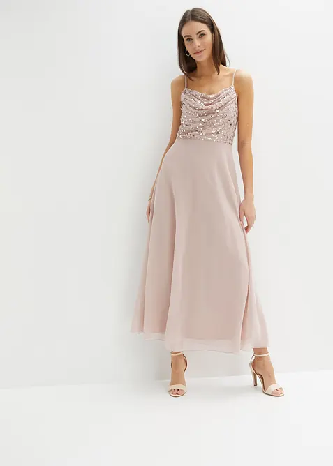 Trägerkleid mit Paillettenstickerei in rosa von vorne (Totalaufnahme) - bonprix
