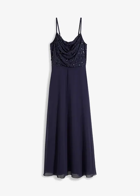 Trägerkleid mit Paillettenstickerei in blau von vorne - bonprix