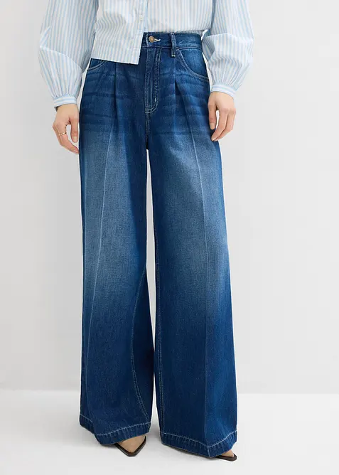 Super Wide Palazzo-Jeans, Baumwolle in blau von vorne - bonprix