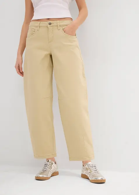 Barrel-Hose aus elastischem Baumwoll-Mix in beige von vorne - bonprix