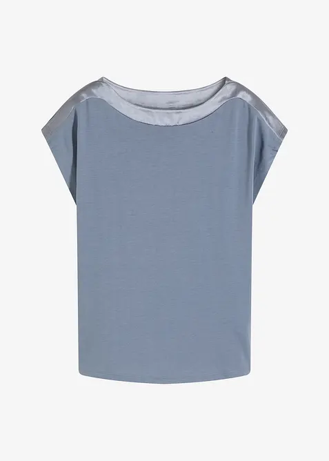 Shirt mit Satinpasse in blau von vorne - bonprix