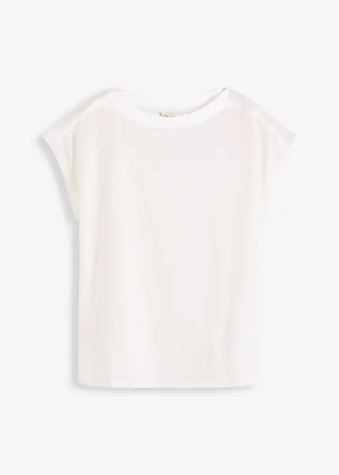 Shirt mit Satinpasse in weiß von vorne - bonprix