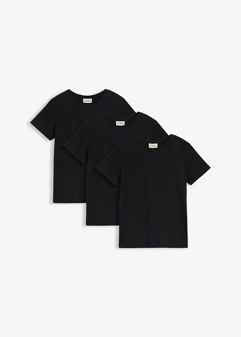 T-Shirt aus reiner Bio-Baumwolle (3er Pack) in schwarz von vorne - bonprix