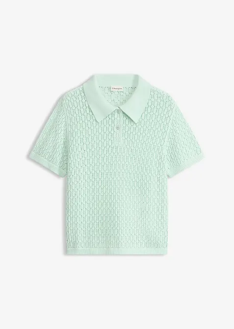 Ajour-Pullover aus reiner Baumwolle in grün von vorne - bonprix