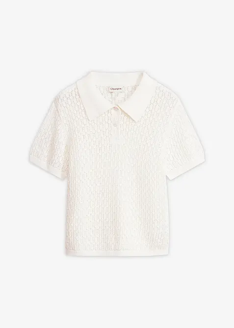 Ajour-Pullover aus reiner Baumwolle in weiß von vorne - bonprix