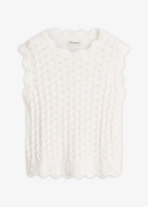 Stricktop aus reiner Baumwolle in weiß von vorne - bonprix
