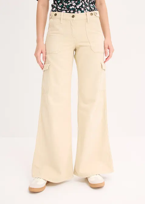 Cargohose aus reiner Baumwolle in beige von vorne - bonprix