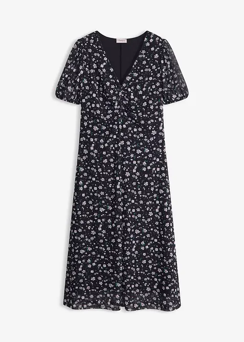 Jerseykleid aus feinem Mesh in schwarz von vorne - bonprix