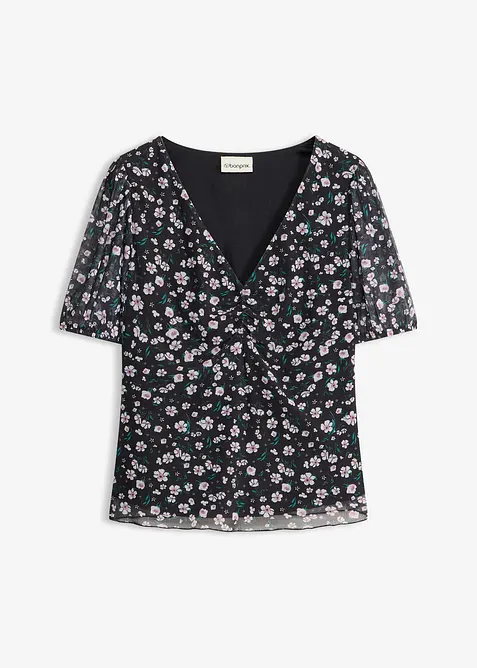 Shirt aus zartem Mesh in schwarz von vorne - bonprix