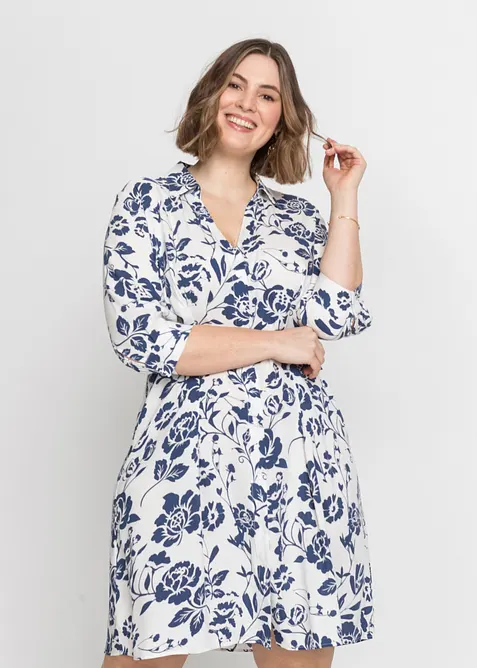Blusenkleid aus fließender Viskose in weiß von vorne (Totalaufnahme) - bonprix