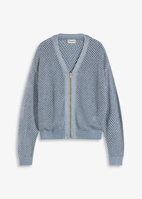 Ajour-Strickjacke mit Glitzereffekt in blau von vorne - bonprix