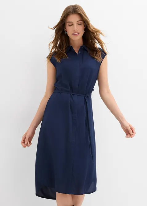 Blusenkleid aus weicher Viskose in blau von vorne (Totalaufnahme) - bonprix