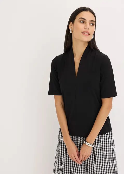 Shirt mit Kelchkragen in schwarz von vorne (im Anschnitt) - bonprix