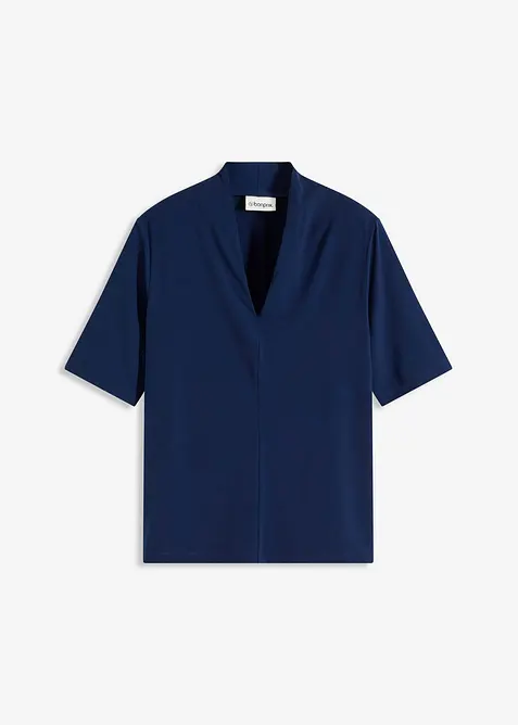 Shirt mit Kelchkragen in blau von vorne - bonprix