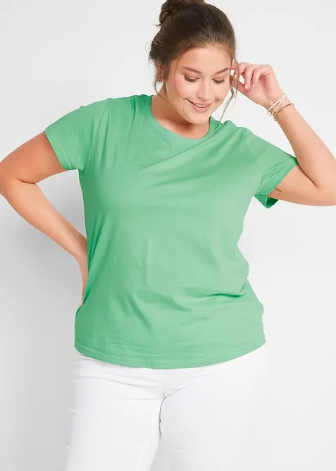 Rundhals-Shirt  (5erPack) in rosa von vorne (im Anschnitt) - bonprix