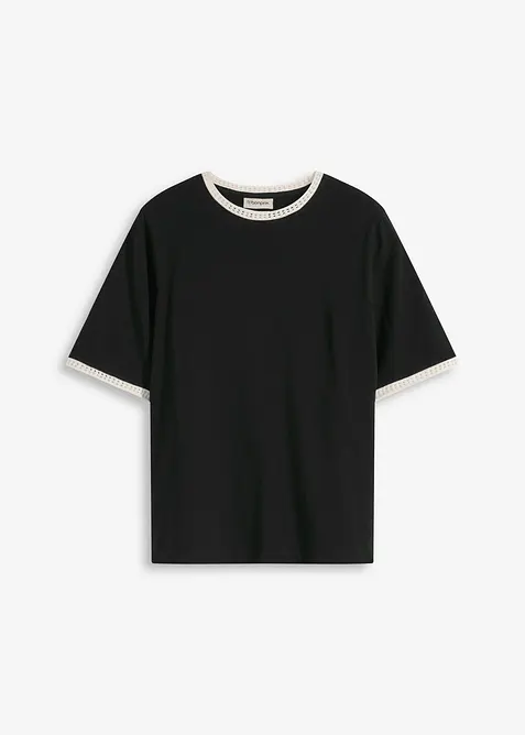 Shirt mit Spitzenborte in schwarz von vorne - bonprix